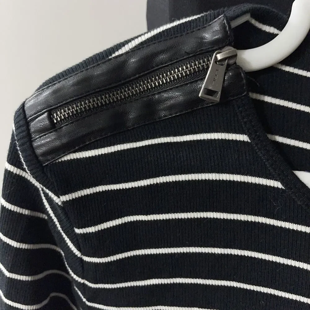 LAUREN Ralph Lauren Knit Top Womens XL Zipper Shoulder LS Ribbed Sweater